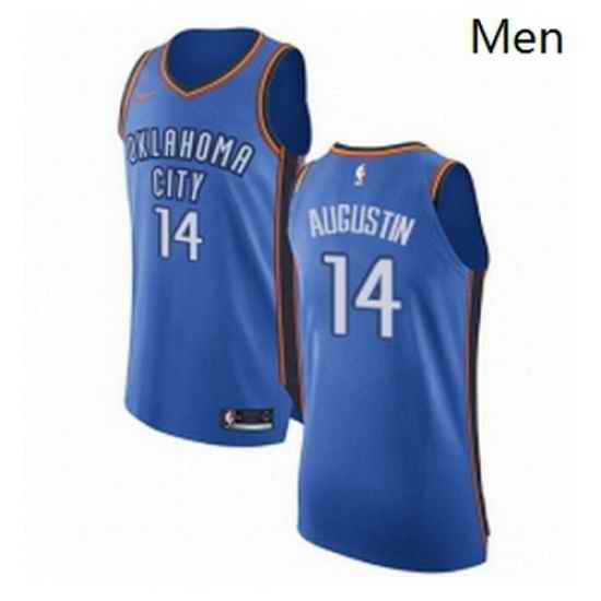 Mens Nike Oklahoma City Thunder 14 DJ Augustin Authentic Royal Blue Road NBA Jersey Icon Edition